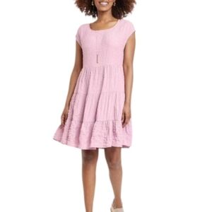 Knox Rose Dusty Pink Tiered Textured Peasant Dress